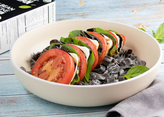 Tomato Mozzarella Salad with Balsamic and Black Bean Pasta