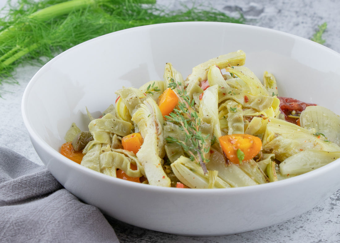Roasted Fennel and Artichoke Edamame Pasta Salad