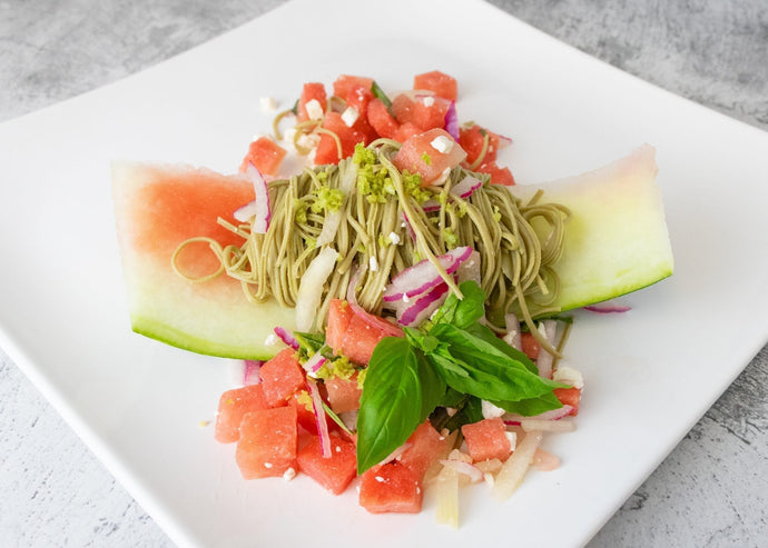 Watermelon Basil Salad with Edamame Pasta