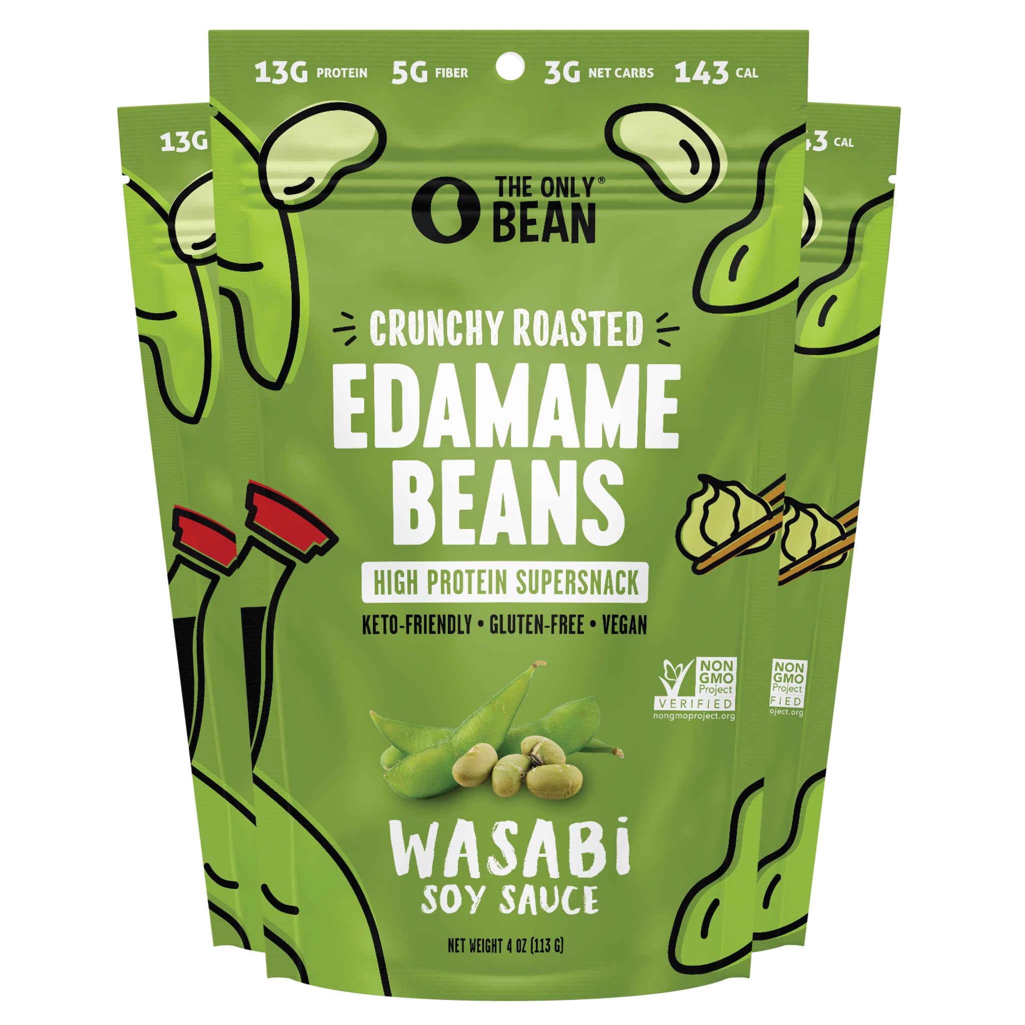 The Only Bean - Crunchy Roasted Edamame Beans (Wasabi Soy Sauce) - Ket