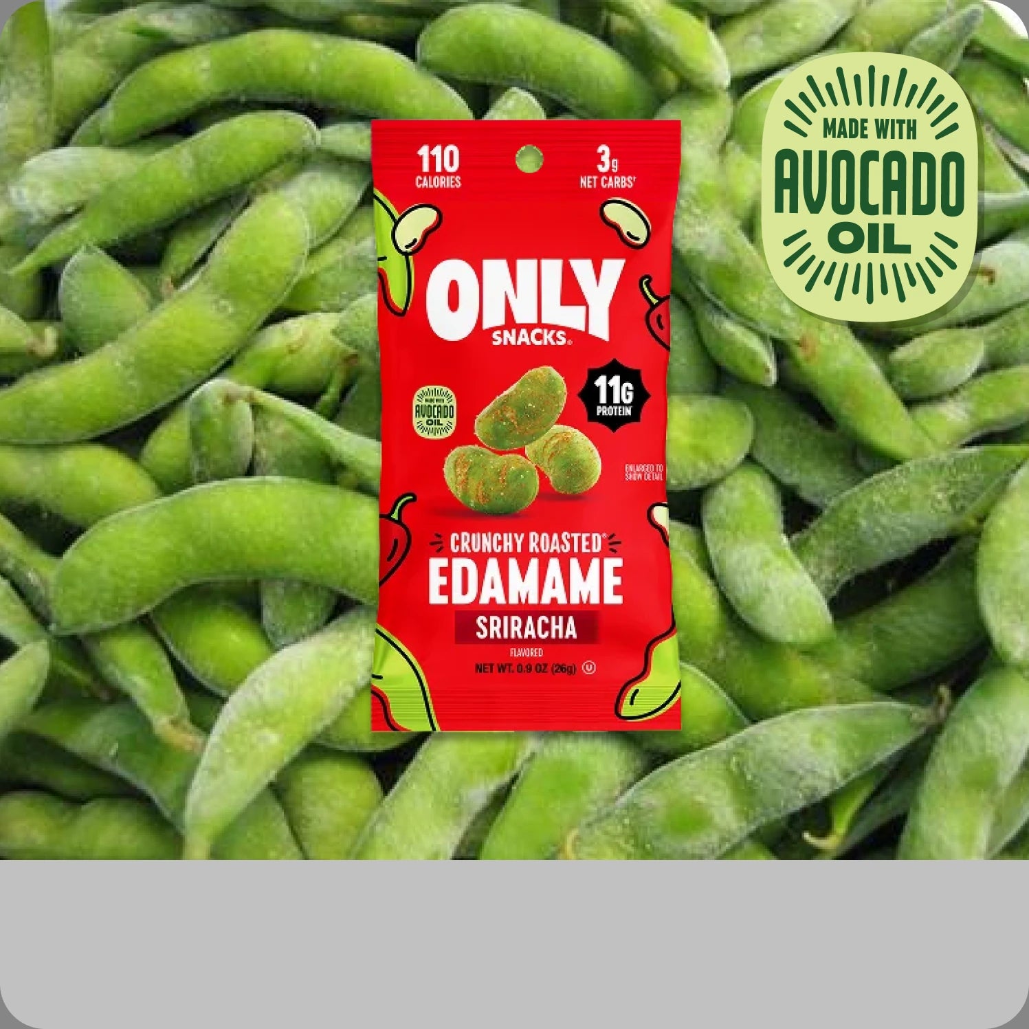 Whole edamame beans, roasted with avocado oil