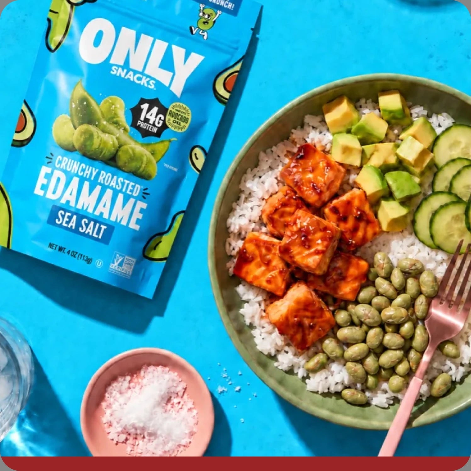 Ready-to-eat snack pack and bowl of crunchy edamame
